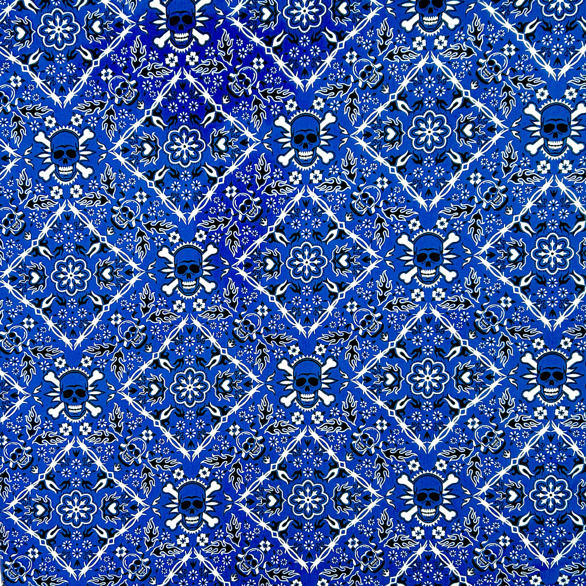 Skulls Western Cotton Bandana in Blue by Rockmount Ranch Wear with vintage floral cactus skull print