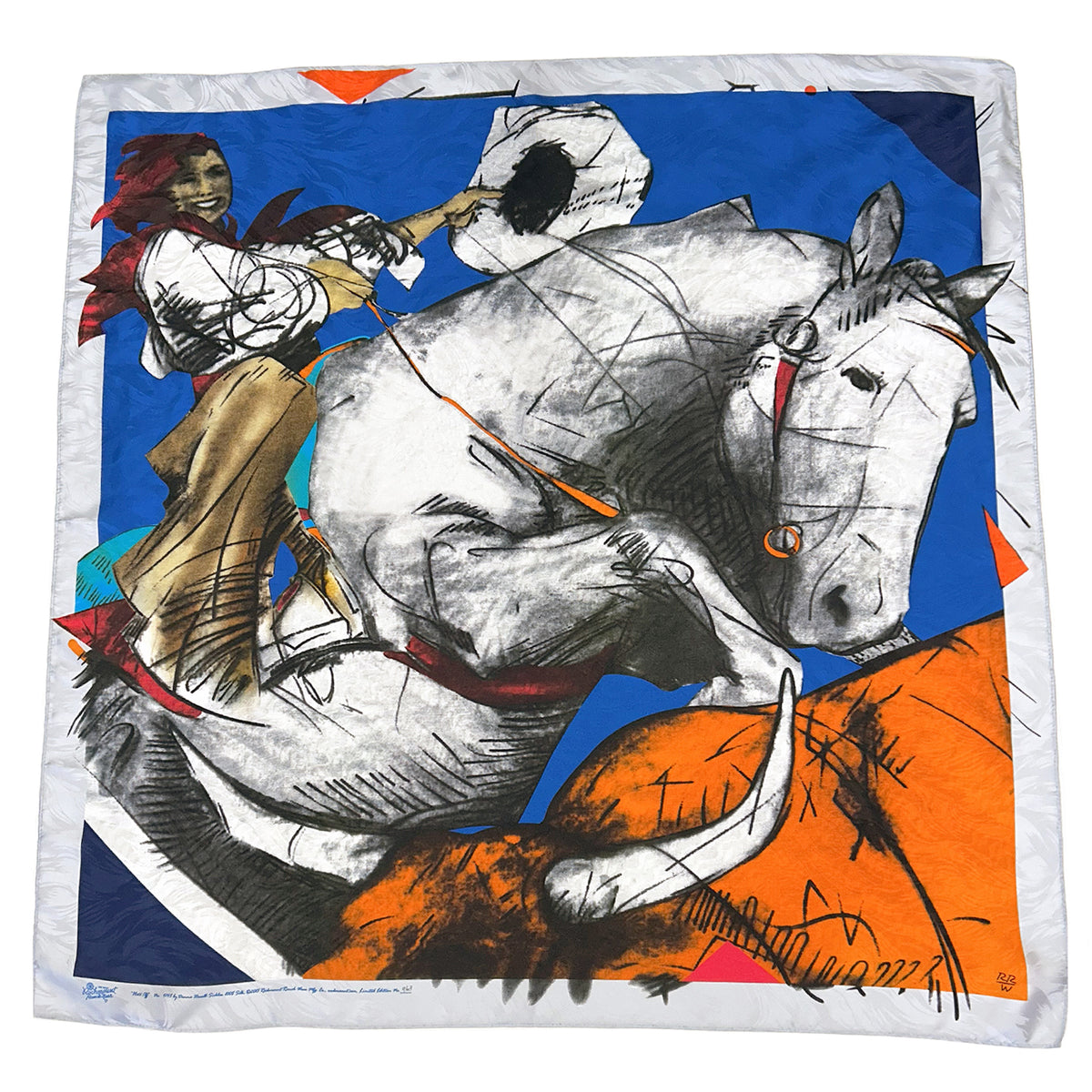 Limited-Edition Cowgirl Hats Off Silk Scarf by Donna Howell-Sickles from Rockmount Ranch Wear, 36 inch square silk