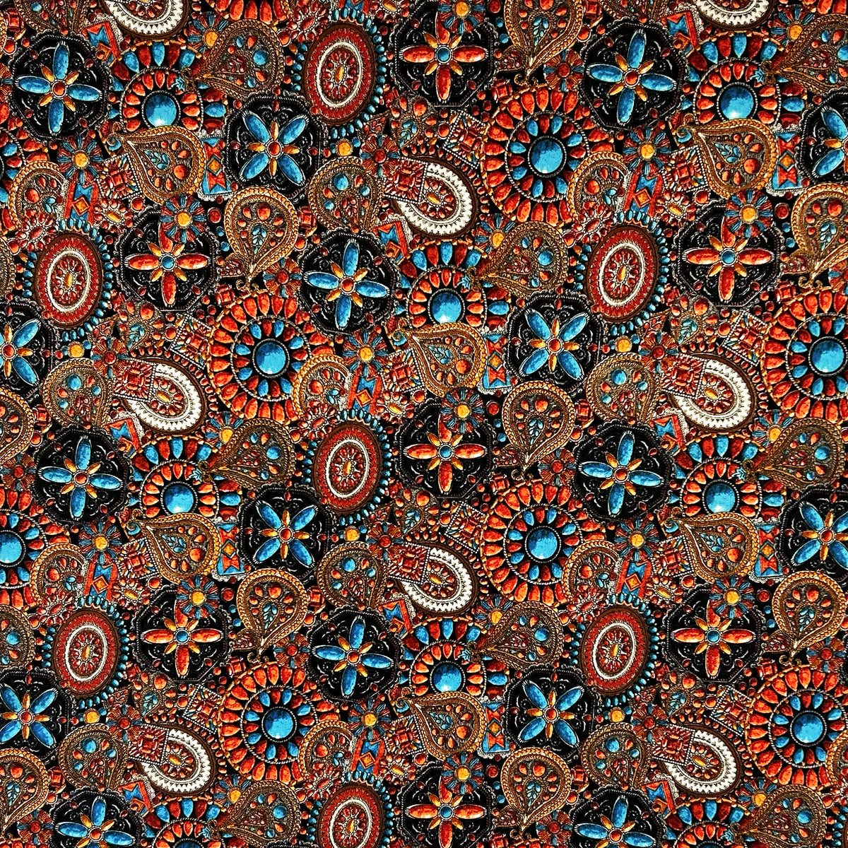 Concho Western Cotton Bandana in Brown by Rockmount Ranch Wear with vintage floral embroidered fringe pattern