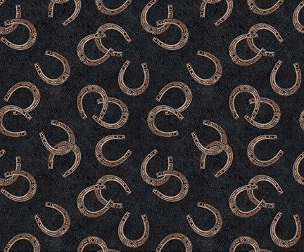 Lucky Horseshoes Western Cotton Bandana in Black by Rockmount Ranch Wear, western cotton bandana with horseshoes pattern