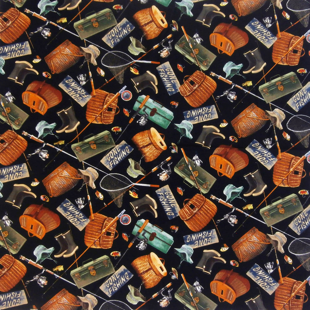 Gone Fishing Print Western Cotton Bandana by Rockmount Ranch Wear, vintage western wear fringe floral
