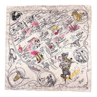 Vintage Western U.S. States Map Silk Scarf by Rockmount Ranch Wear in light beige silk with printed cowboy scenes