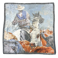 Limited Edition Branding Day Silk Scarf by Sophy Brown from Rockmount Ranch Wear, 36 inch square silk jacquard