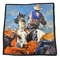 Limited-Edition Branding Day Silk Scarf by Sophy Brown from Rockmount Ranch Wear, 36 inch square silk jacquard