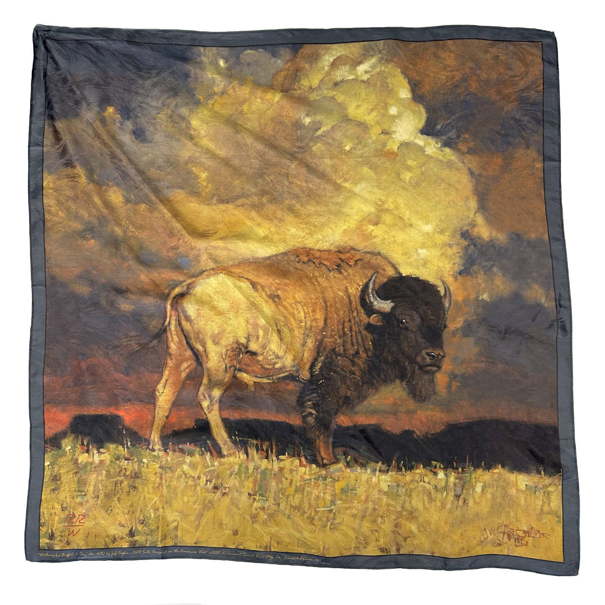 Limited-Edition Nothing But Buffalo Sky Silk Scarf by Jeff Segler, Rockmount Ranch Wear, vintage silk wild rags accessory