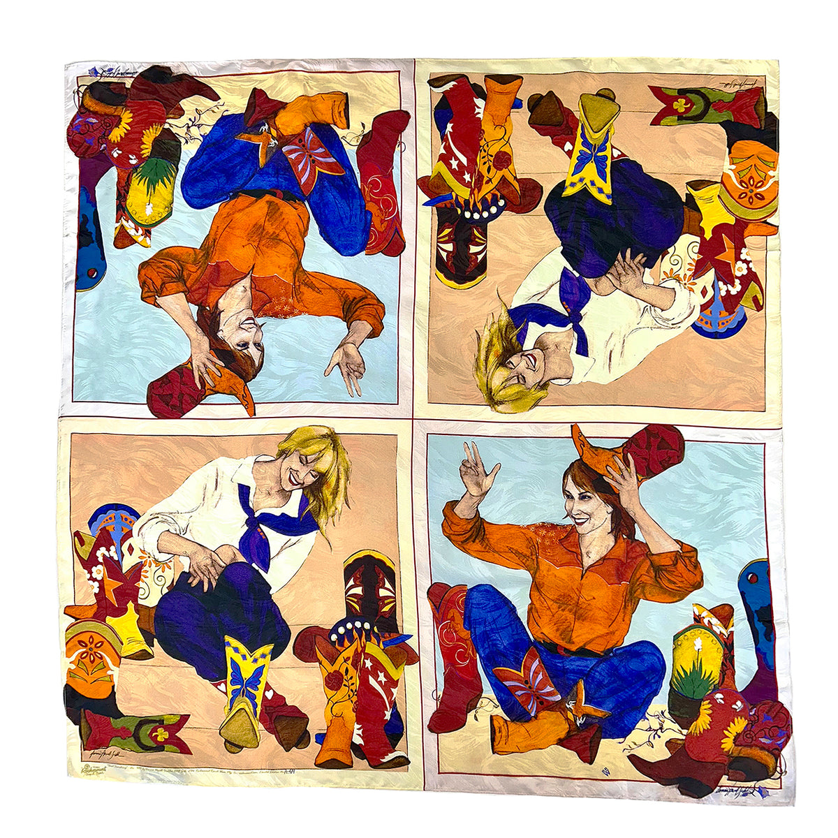 Limited-Edition Soul Searching Silk Scarf by Donna Howell-Sickles, Rockmount Ranch Wear, vintage floral print silk