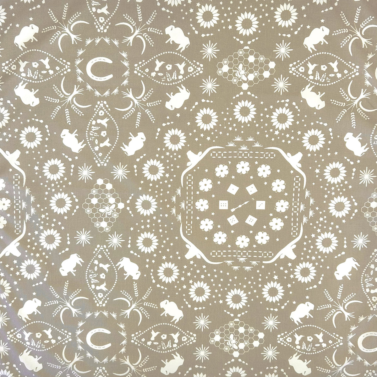 Bison Print Western Cotton Bandana in Brown by Rockmount Ranch Wear with vintage floral cowboy motifs