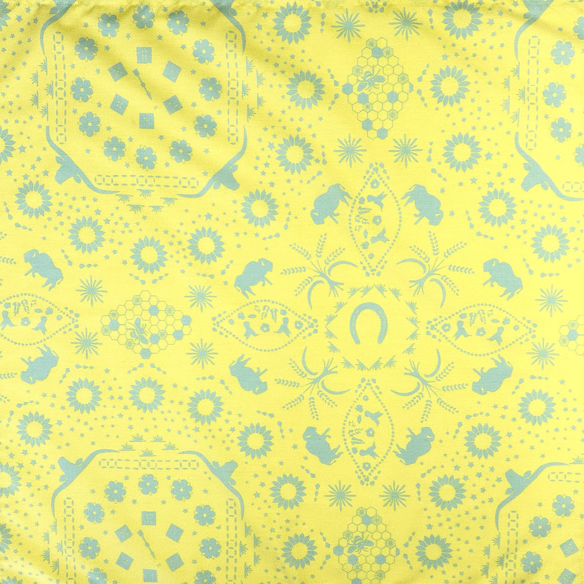 Bison Print Western Bandana in Yellow by Rockmount Ranch Wear with floral cactus vintage pattern