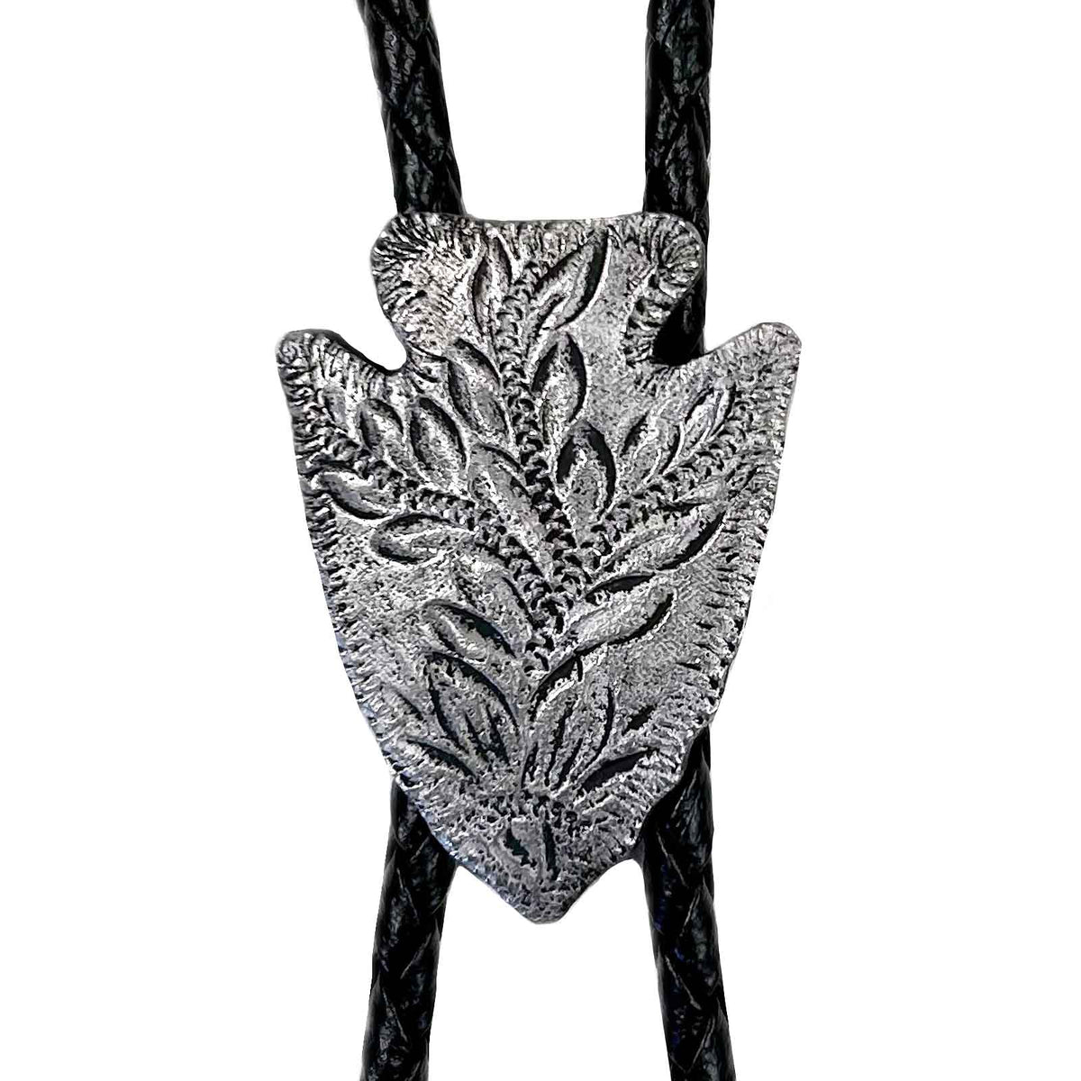 Pewter Arrowhead Western Bolo Tie by Rockmount Ranch Wear with pewter arrowhead slide and leatherette cord