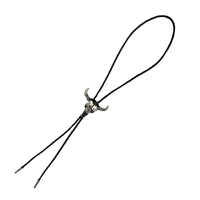 Large Silver Steer Skull Western bolo tie by Rockmount Ranch Wear with steer skull design on leatherette cord