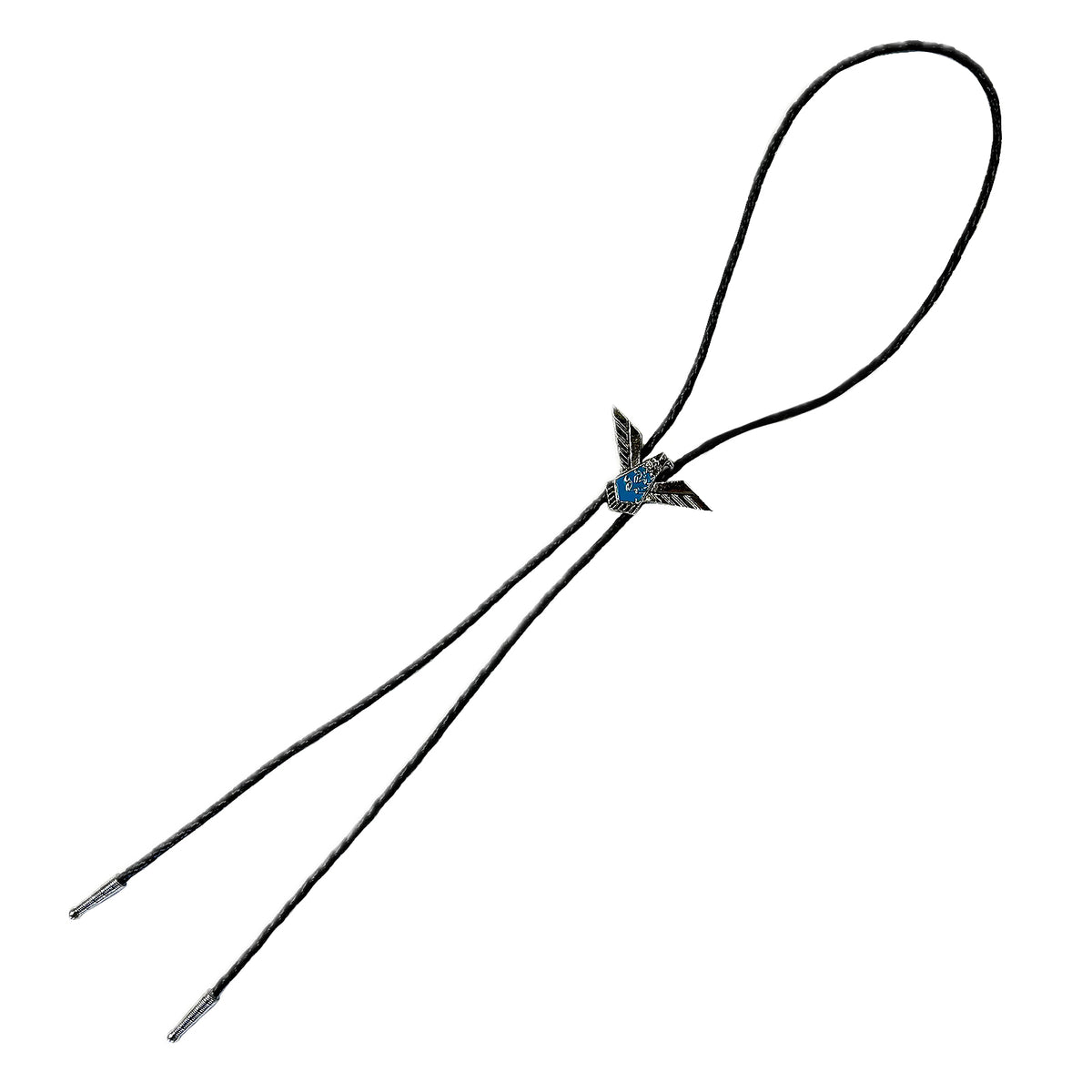Silver Thunderbird with Turquoise Western Bolo Tie by Rockmount Ranch Wear, leatherette cord and Western bolo tie design