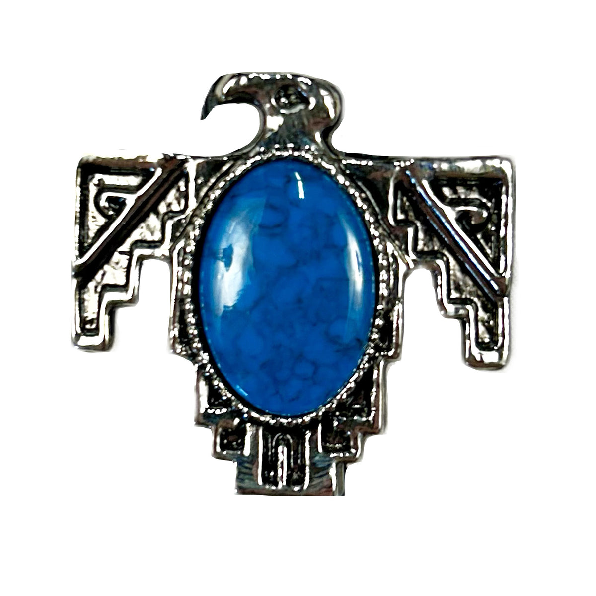 Silver Thunderbird with Stone Inlay Western Bolo Tie by Rockmount Ranch Wear, blue stone in silver frame