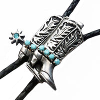 Silver Cowboy Boots with Turquoise Inlay Western Bolo Tie by Rockmount Ranch Wear, turquoise inlay bolo tie