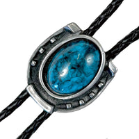 Pewter Horseshoe Bolo with Turquoise by Rockmount Ranch Wear, western bolo tie accessory with pewter slide