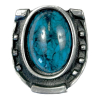 Pewter Horseshoe Bolo with Turquoise by Rockmount Ranch Wear, western bolo tie accessory with pewter metal