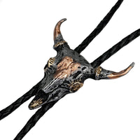Tri-Color Steer Skull Western Bolo Tie by Rockmount Ranch Wear with leatherette cord and steer skull motif