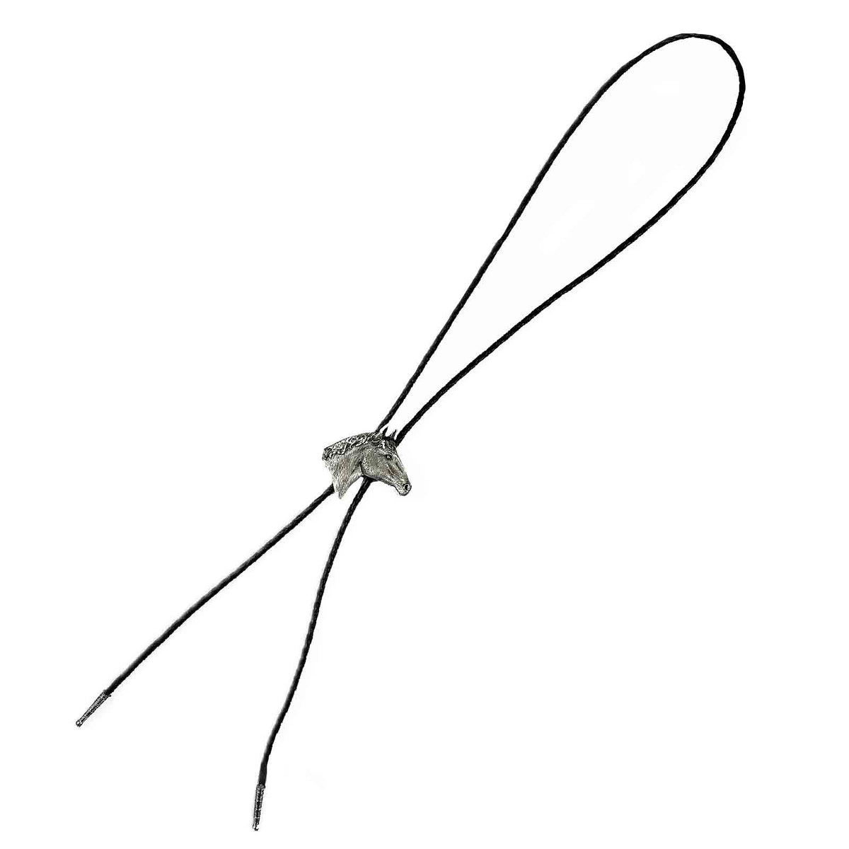 Silver Horsehead Western Bolo Tie by Rockmount Ranch Wear with horsehead design and leatherette cord