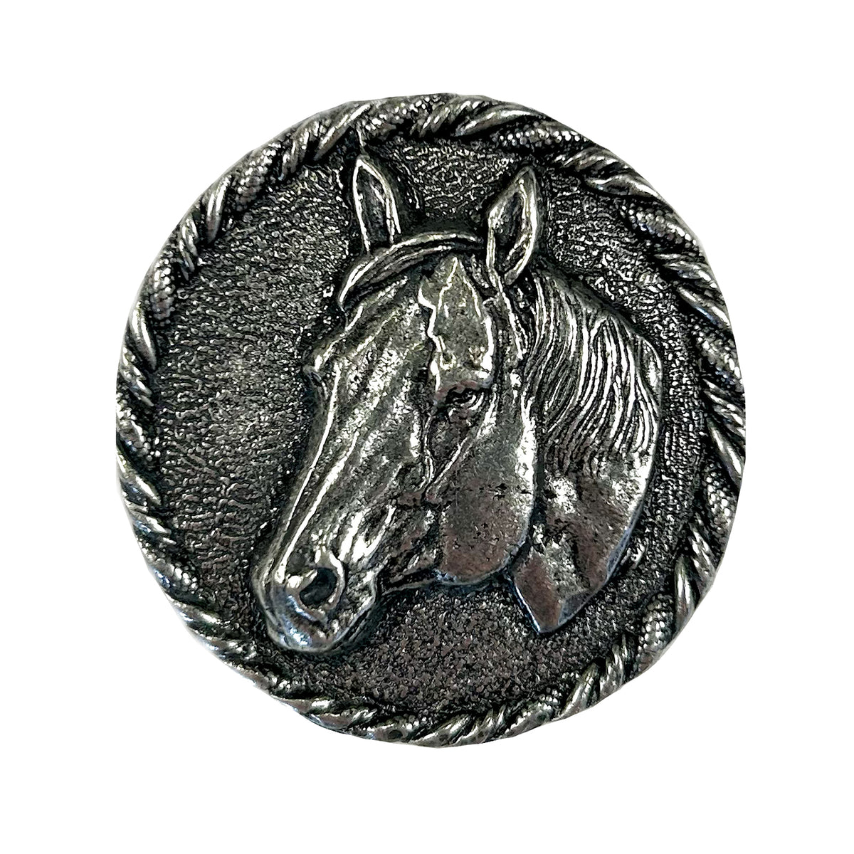 Pewter Horsehead in Round Frame Western Bolo Tie by Rockmount Ranch Wear, western bolo tie accessory