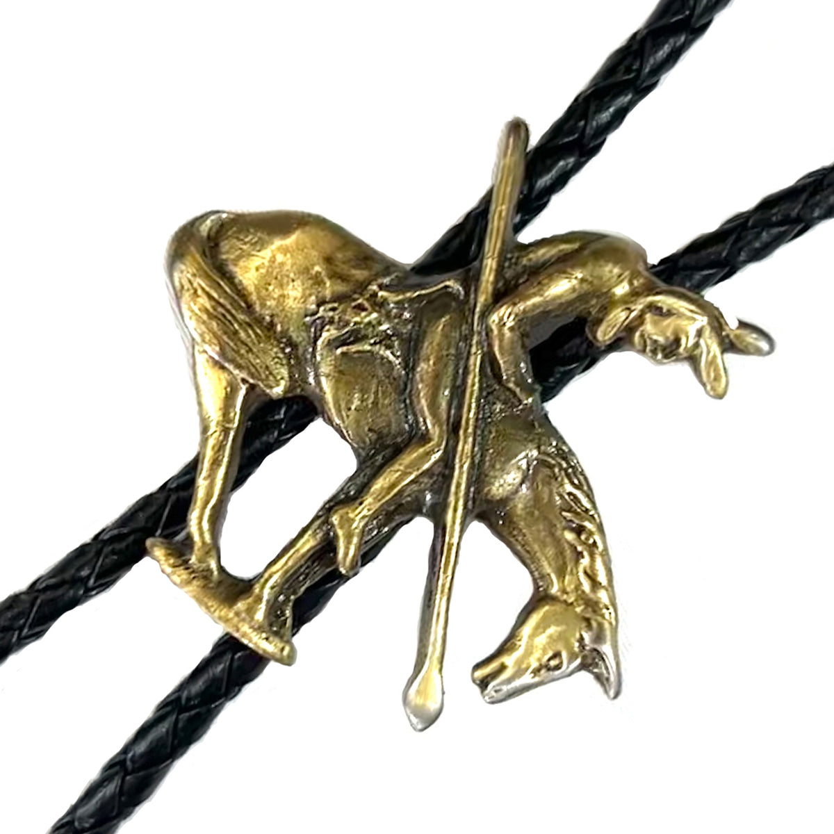 Brass End of Trail Western Bolo Tie by Rockmount Ranch Wear with leatherette cord and brass bolo tie tip