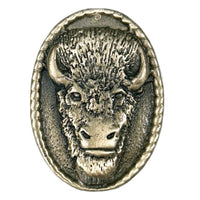 Oval Buffalo Head Western Bolo Tie in Brass by Rockmount Ranch Wear with brass oval buffalo head centerpiece