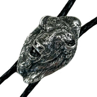 Buffalo Head Western Bolo Tie in Pewter by Rockmount Ranch Wear, pewter metal tips on a leatherette cord