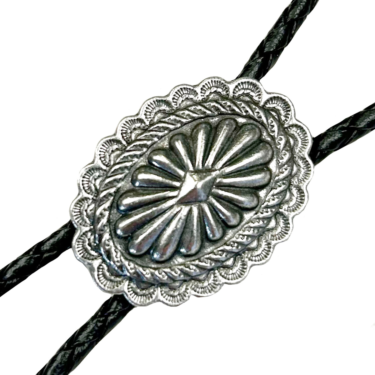 Pewter Oval Concho Western Bolo Tie by Rockmount Ranch Wear with 20 inch leatherette cord
