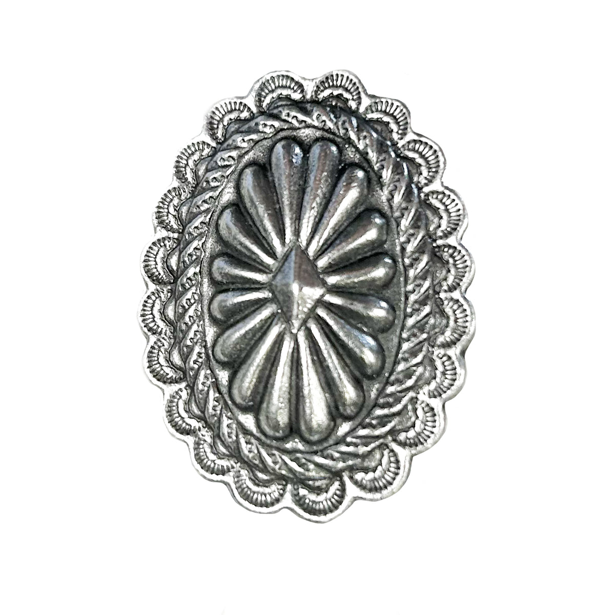 Pewter Oval Concho Western Bolo Tie by Rockmount Ranch Wear with pewter oval concho detail
