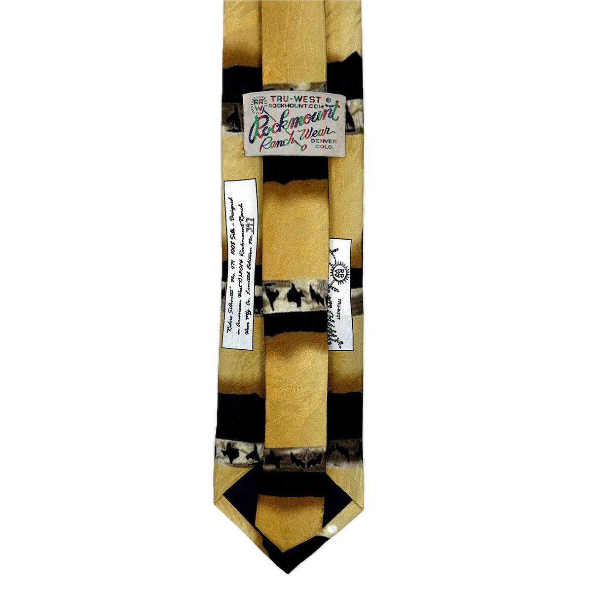 Yellow Riders Silhouette Western Silk Tie by Rockmount Ranch Wear, 100 percent silk with riders silhouette graphic