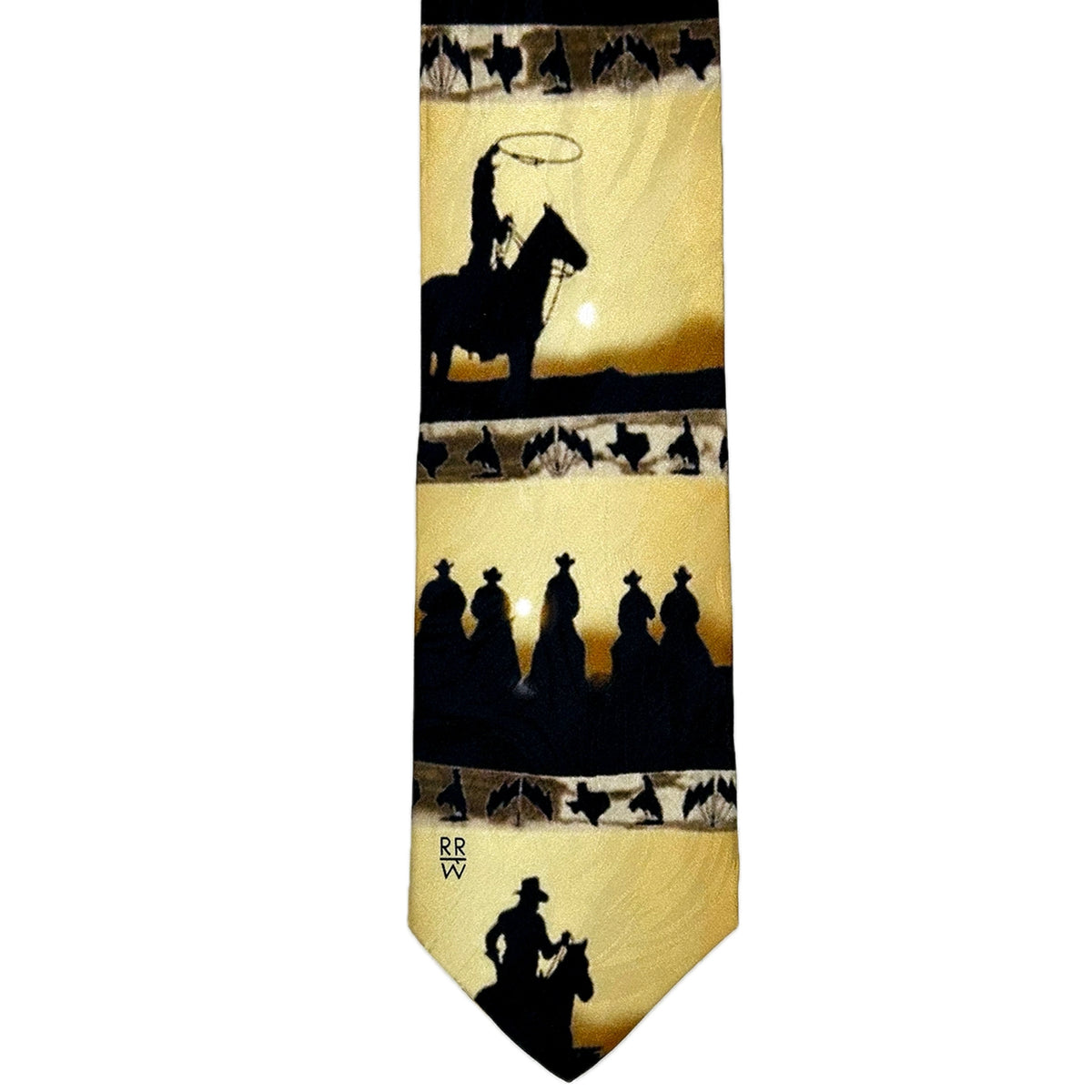 Yellow Riders Silhouette Western Silk Tie by Rockmount Ranch Wear in yellow 100 percent silk with riders silhouette graphic