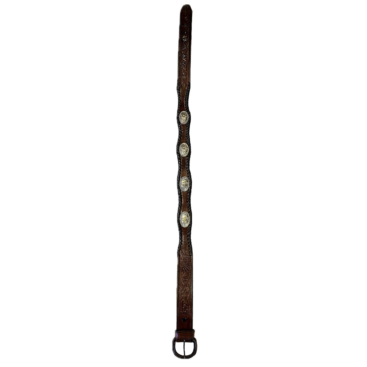 Brown Leather Western Tooled Belt Scallop Laced Edge & Conchos - SPECIAL PRICE - Rockmount