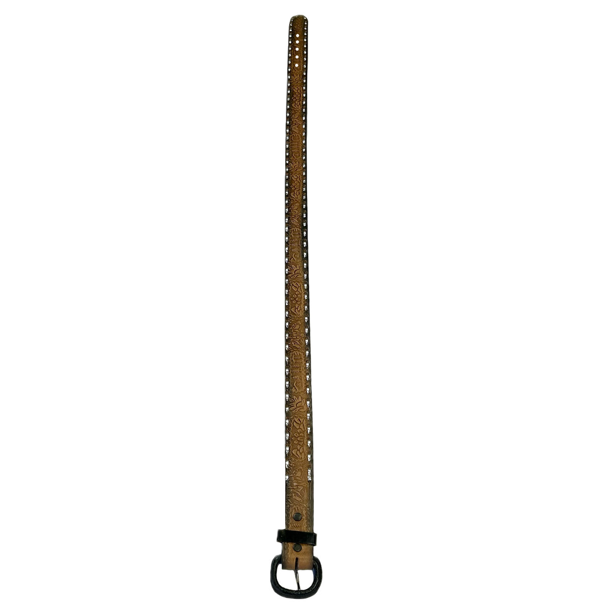 Brown Tan 2-Tone Horse Tooled Leather Laced Western Belt, Rockmount Ranch Wear, arrow lacing and edge stitching