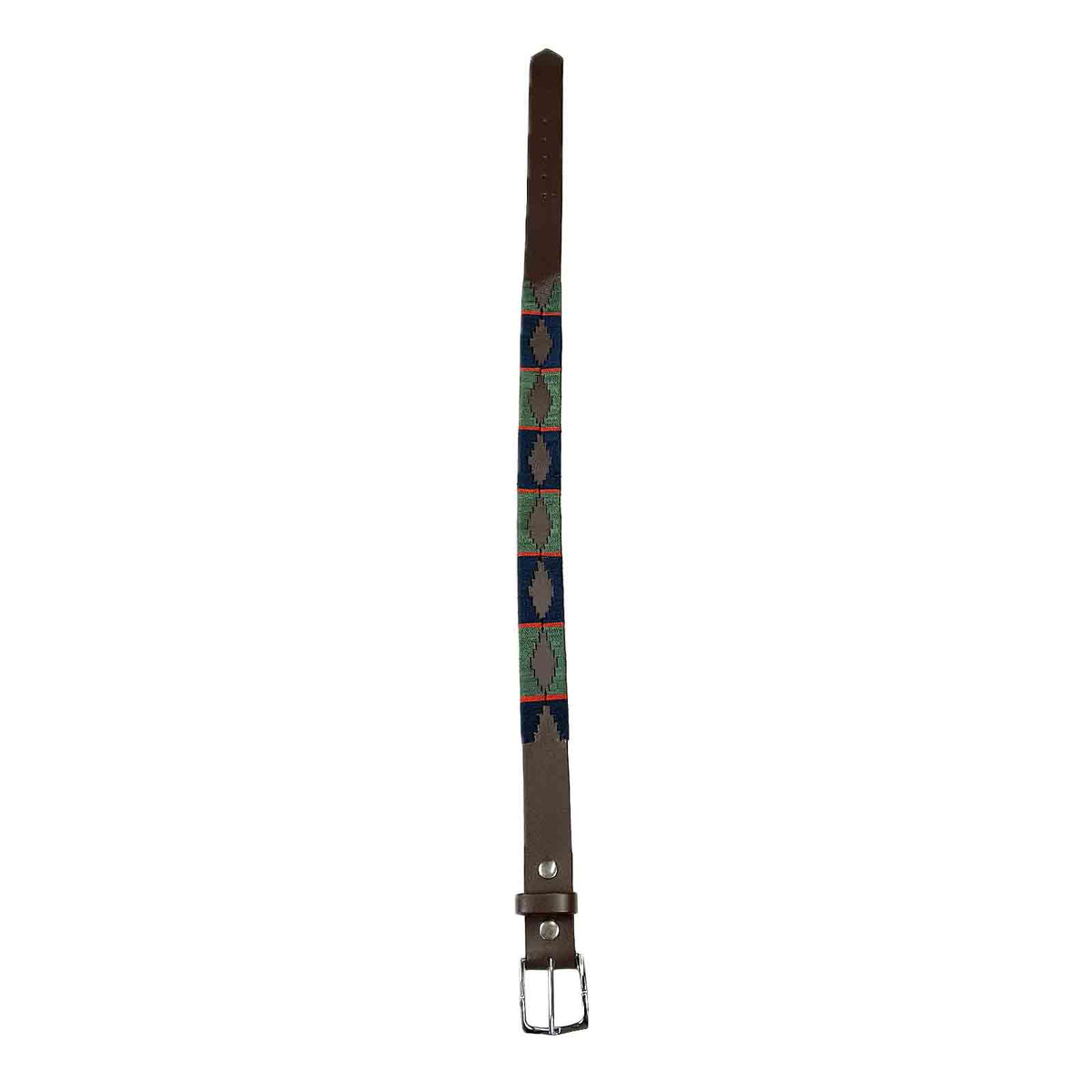 Brown Leather Western Belt with Blue & Green Embroidery - Rockmount