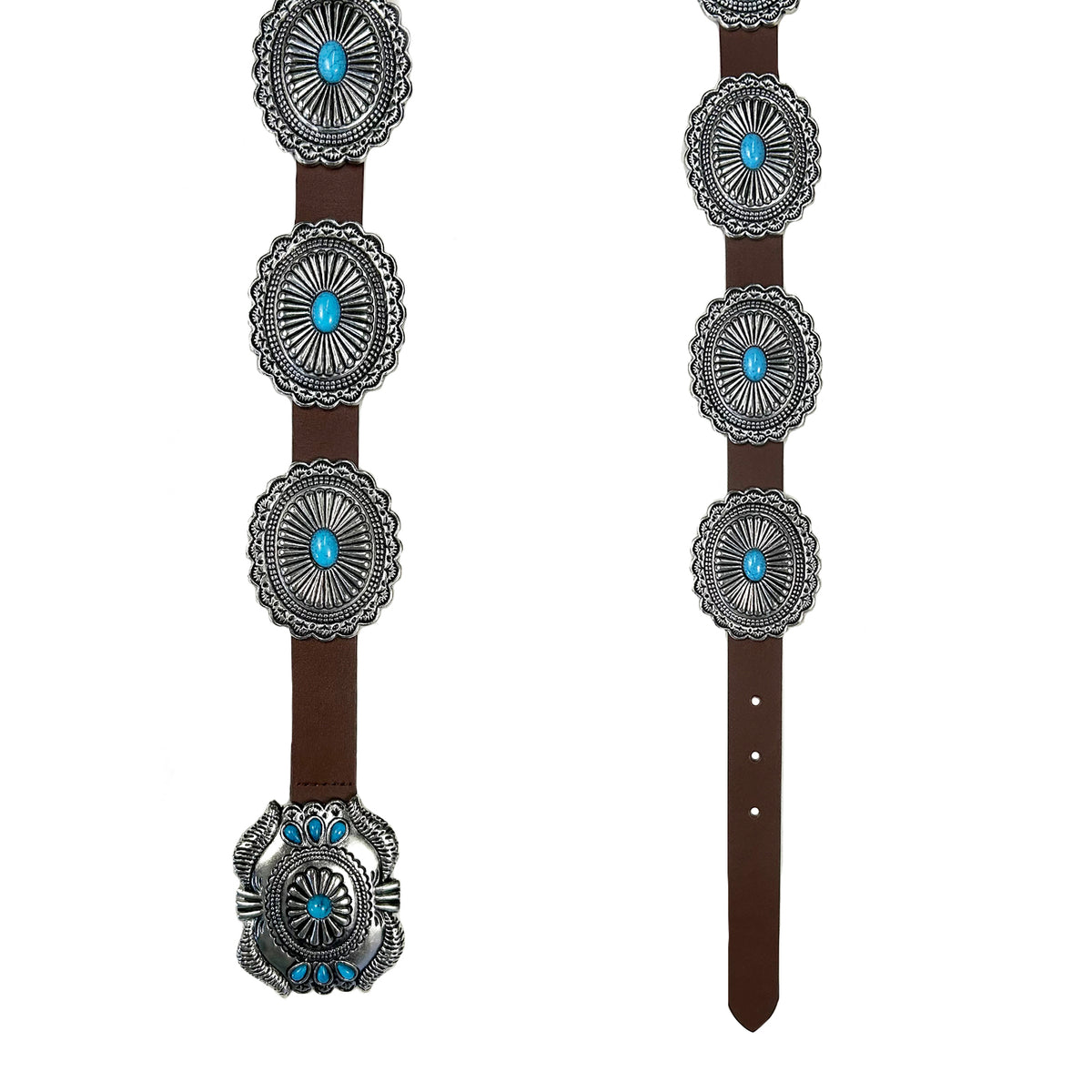 Brown Leather Concho Belt with Butterfly Buckle by Rockmount Ranch Wear, cowhide with 1-12 inch width