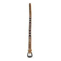 Heavy Duty Brown Tooled Leather Western Belt with Brown and White Native Pattern Beaded Inlay by Rockmount Ranch Wear