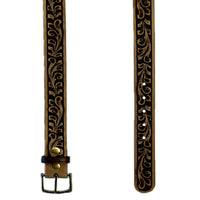 Tooled Floral Genuine Brown Leather Western Belt by Rockmount Ranch Wear, vintage leather with hand-finished saddle