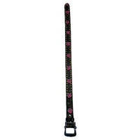 Black Tooled Genuine Leather Western Belt with Pink Roses by Rockmount Ranch Wear, brass studs and rose tooling