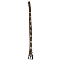 Brown Tooled Genuine Leather Western Belt with White Roses by Rockmount Ranch Wear, brass studs