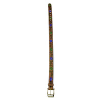 Brown Tooled Genuine Leather Western Belt with Blue Roses by Rockmount Ranch Wear, rose and leaf tooling pattern