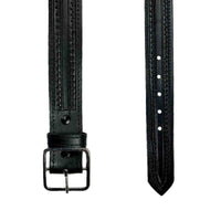 Black Tooled Check Pattern Genuine Leather Western Belt by Rockmount Ranch Wear, edge-stitched border design