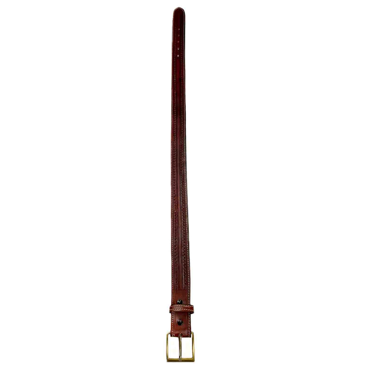 Burgundy Tooled Check Pattern Genuine Leather Western Belt - Rockmount