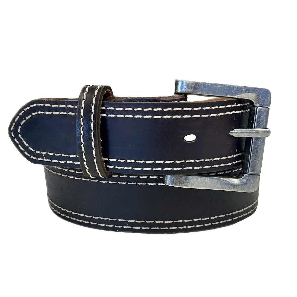 Genuine Distressed Brown Double Stitched Leather Western Belt by Rockmount Ranch Wear, 1.5 inch wide