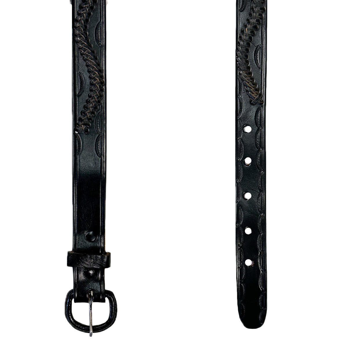 Laced and Tooled Genuine Black Leather Western Belt by Rockmount Ranch Wear, hand-laced with double rows