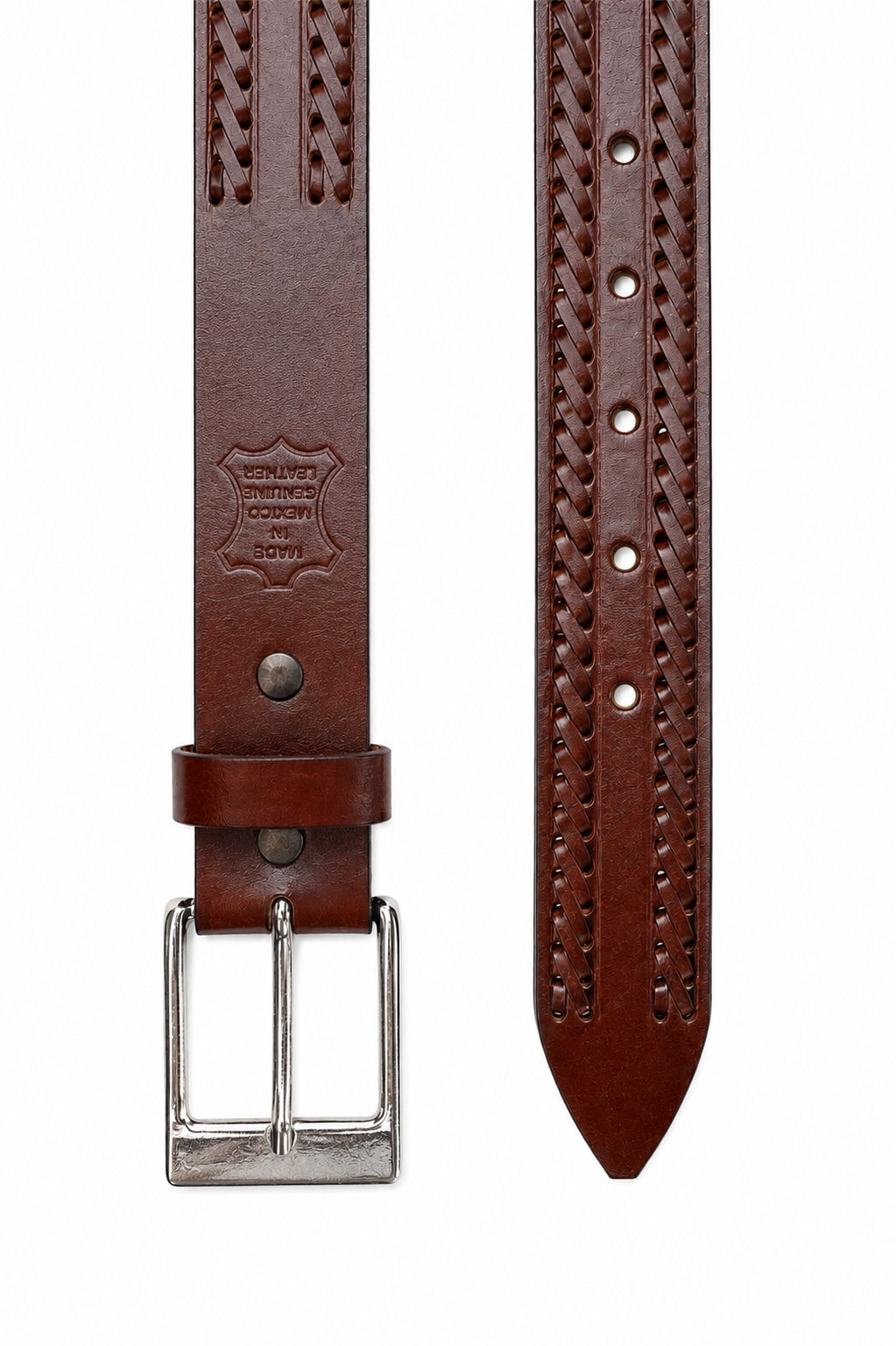 Laced and Tooled Genuine Brown Leather Western Belt by Rockmount Ranch Wear, hand-laced double rows
