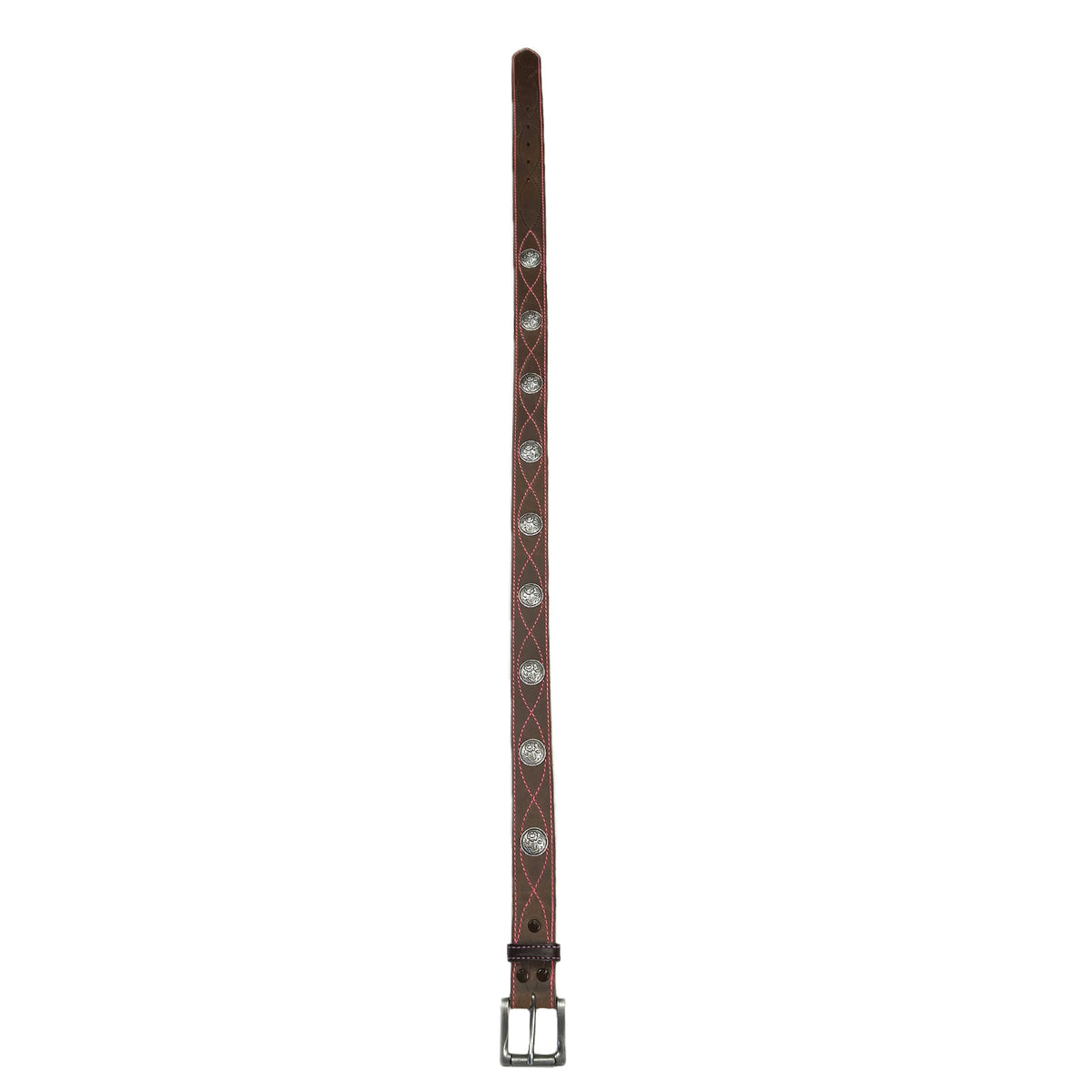 Brown Harness Leather with Conchos & Pink Figure 8 Stitching Western Belt - Rockmount