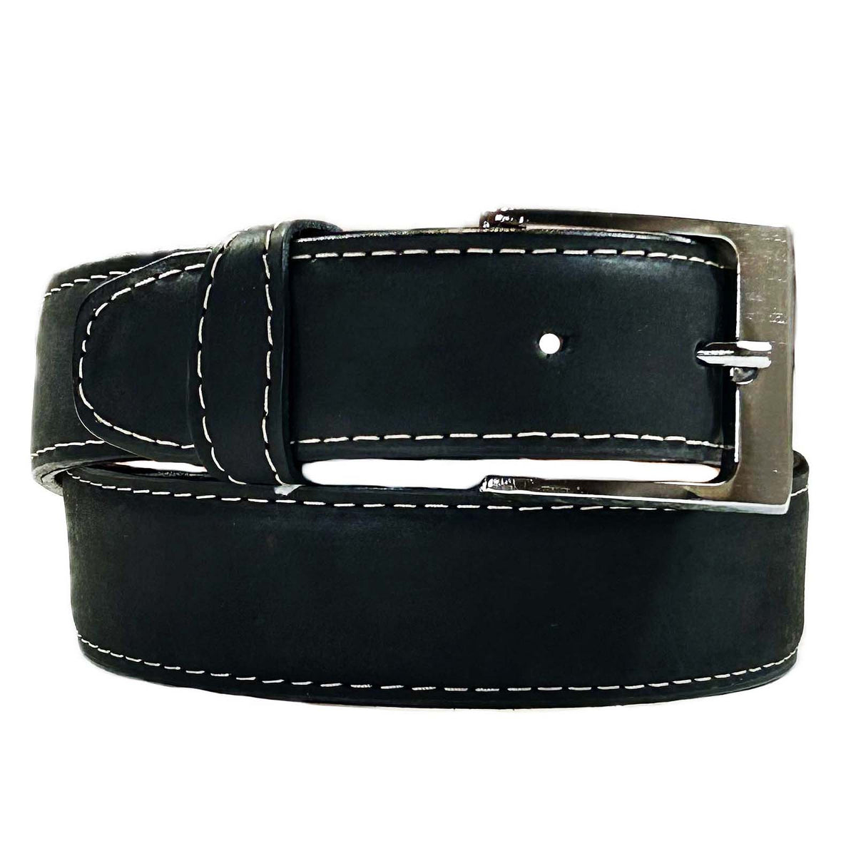 Sand ed Nubuck Full Grain Genuine Leather Western Belt in Black by Rockmount Ranch Wear with edge-stitched border design