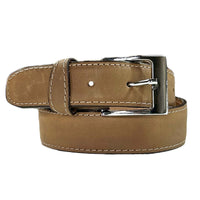 Sanded Nubuck Full Grain Genuine Leather Western Belt in Tan by Rockmount Ranch Wear, edge-stitched edges