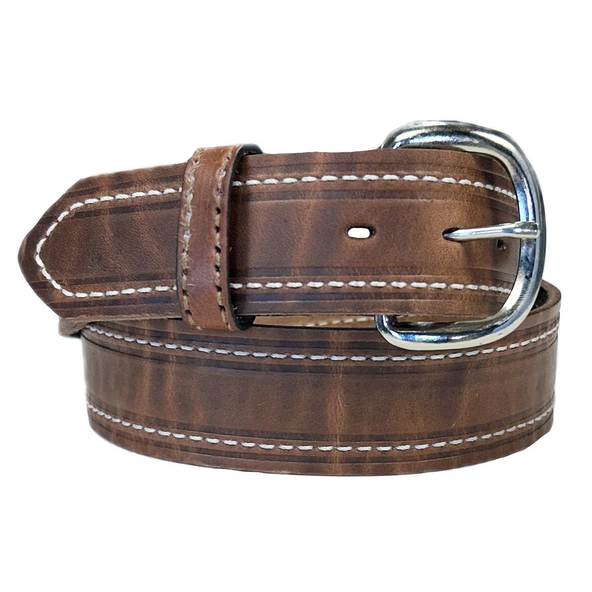 Single Stitch Saddle Genuine Brown Leather Western Belt by Rockmount Ranch Wear with single-stitch hand-waxed saddle leather