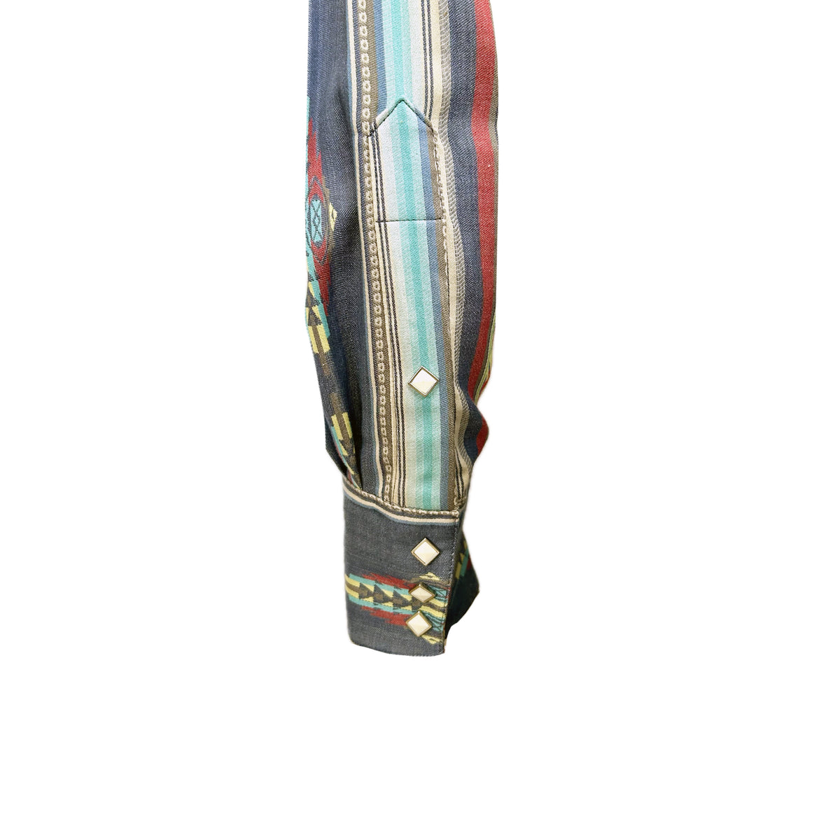 Men's Serape Pattern Western Shirt in Blue Rockmount Ranch Wear with sawtooth pocket and diamond snaps