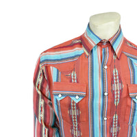 Men's Serape Pattern Western Shirt in Coral Rockmount Ranch Wear with sawtooth pocket and diamond snaps