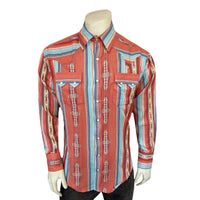 Men's Serape Pattern Western Shirt in Coral by Rockmount Ranch Wear with snap button shirt details